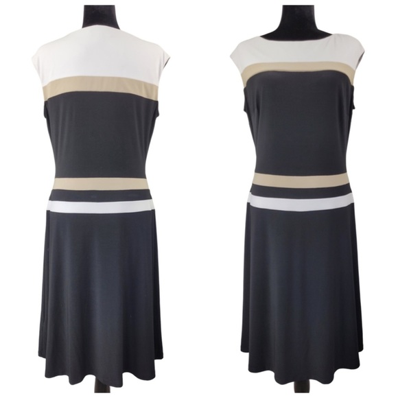 Lauren Ralph Lauren Woman’s Color-block midi dress black white tan size 14 - Picture 1 of 14